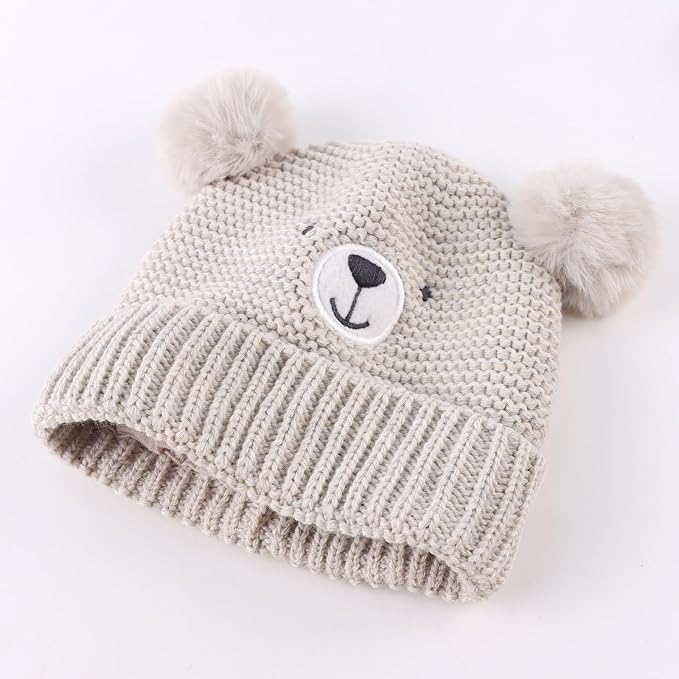 JANGANNSA Cute Bear Baby Beanie Pompom Baby Boys Hat Infant Toddler Winter - Image 5