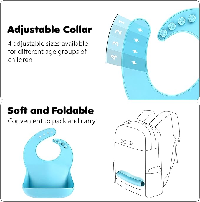 Silicone Bibs for Babies Toddler Set of 3, BPA Free, Soft Adjustable Waterproof - Image 6