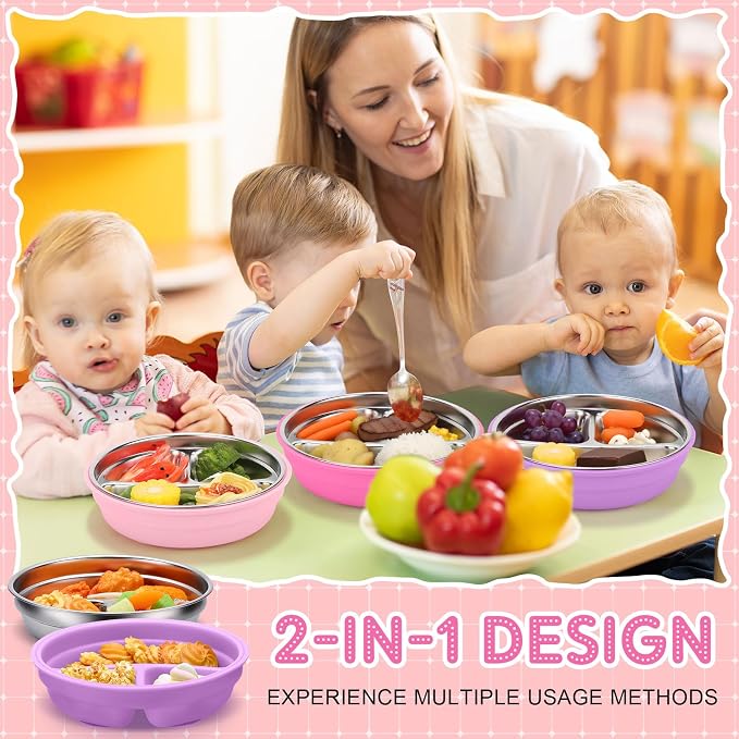 Nuogo 3 Pcs Stainless Steel Baby Suction Plates - Image 2