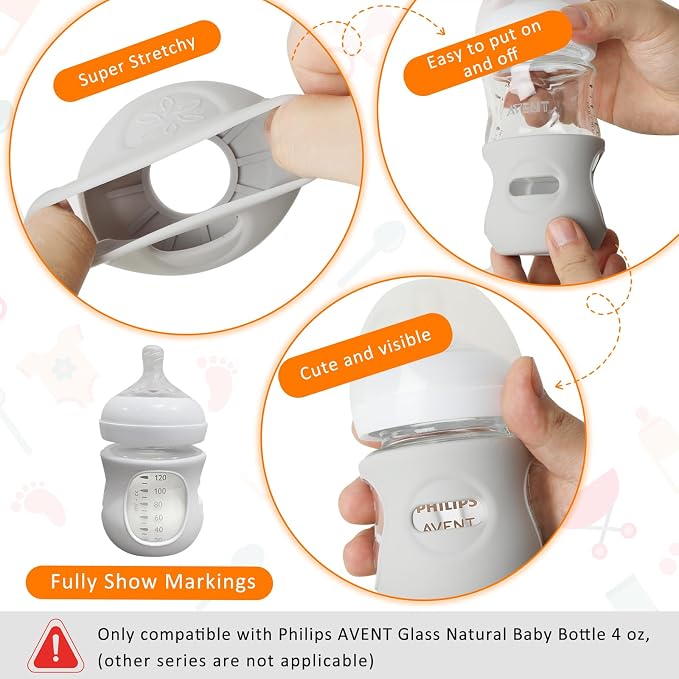 Silicone Sleeves for Avent Glass Natural Baby Bottle, 6 Pack Bottles Shatter - Image 5