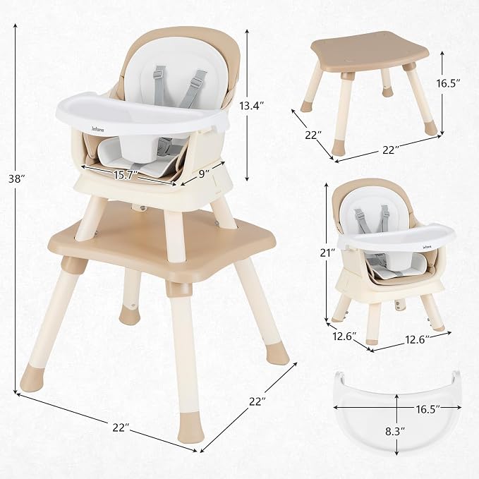 INFANS 8 in 1 Baby High Chair, Convertible Highchair - Image 9