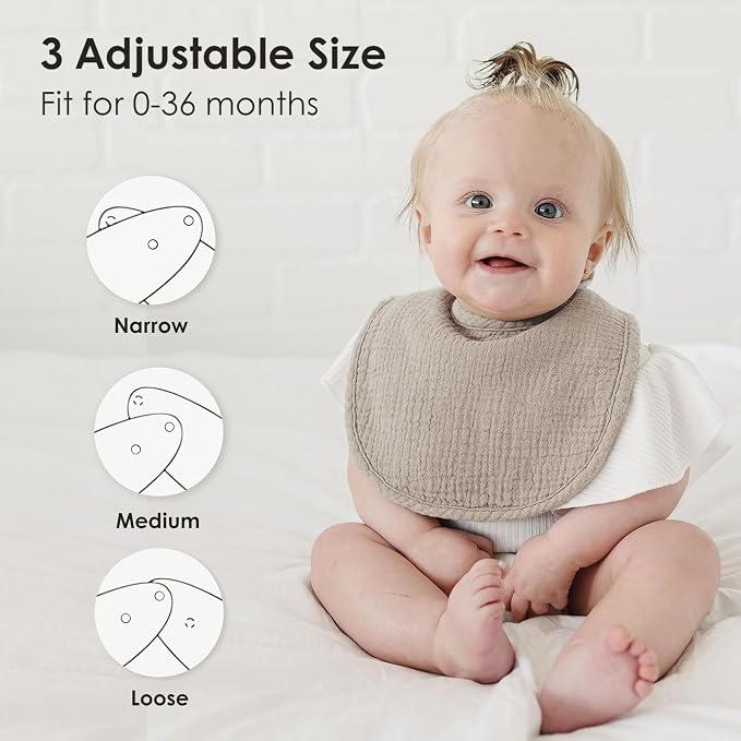 8-Pack Baby Muslin Bibs, Soft Cotton Drool Bibs - Image 2