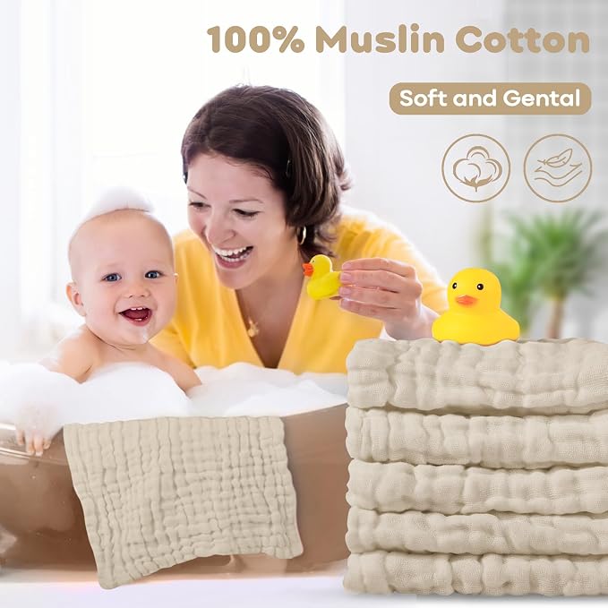 Yoofoss Muslin Baby Washcloths 100% Cotton Face Towels 10 Pack Wash Cloths - Image 3