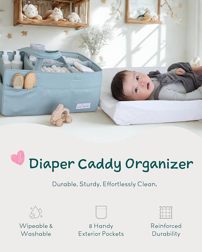 Lily Miles Baby Diaper Caddy Organizer, Wipeable Diaper Organizer Basket - Image 9