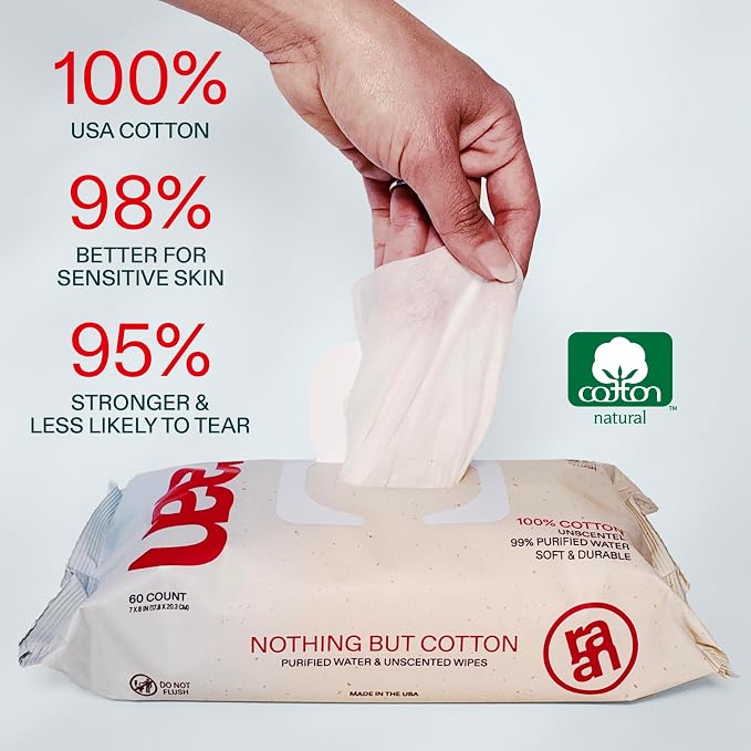 Raan, 100% Cotton Baby & Toddler Wipes, Unbleached, 99% Purified Water - Image 6