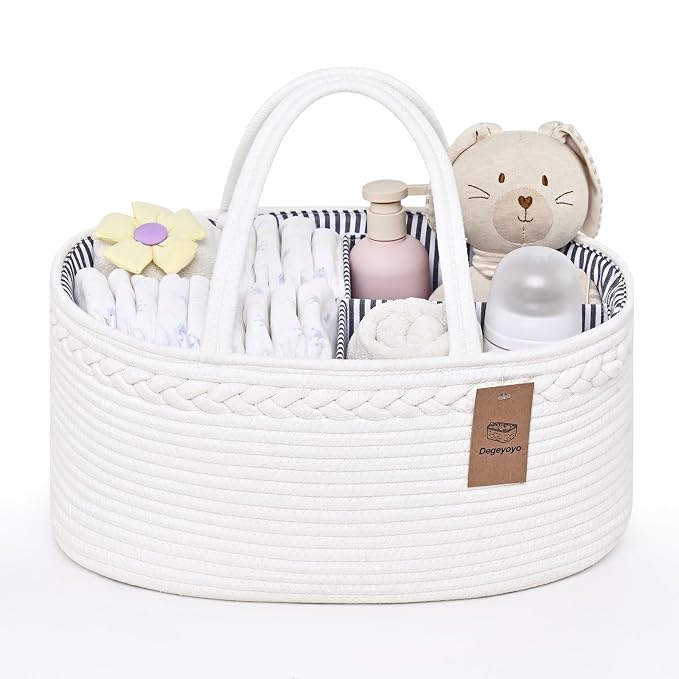 Baby Diaper Caddy Organizer, Cotton Rope Diaper Basket, Changing Table Storage by Degeyoyo