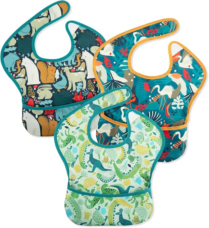 Mess Proof Baby Bib 3 Pack, Waterproof Led Weaning Baby Feeding Bibs by CivaruaKids