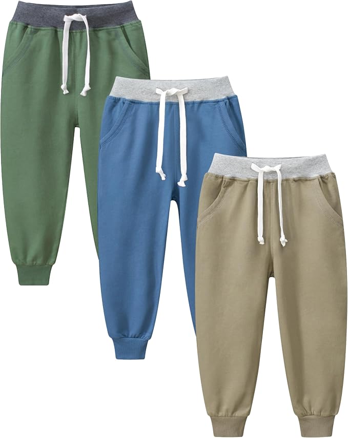 GFQLONG 3 Pack Toddler Boys Sweatpants Kids Active Jogger Pants by GFQLONG