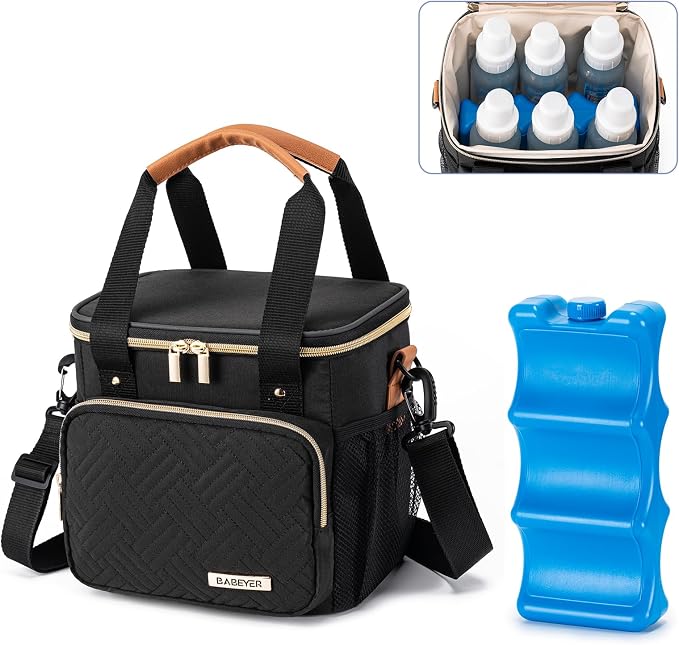 Breastmilk Cooler Bag with Ice Pack Fits 6 Baby Bottles up to 9 Ounce, Breast by BABEYER