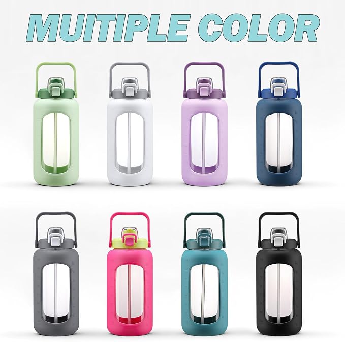 72oz Glass Water Bottle with 2-IN-1 Straw &Chug Lid, Large Motivational Glass - Image 7