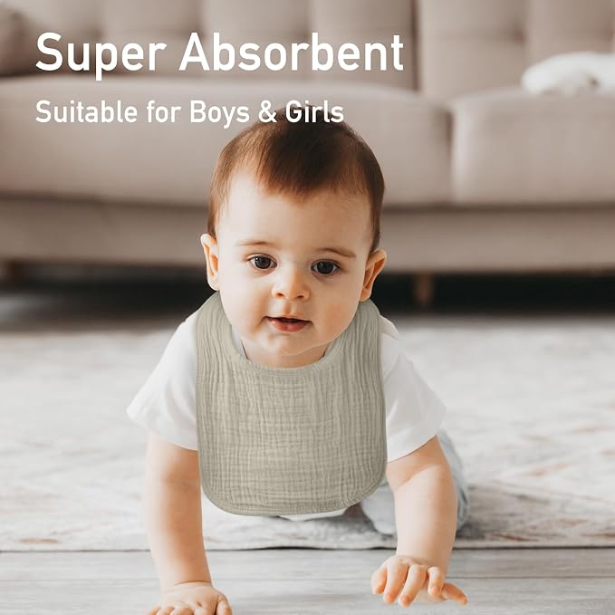 Muslin Baby Drool Bibs for Unisex Boys Girls, 6 Pack Soft Cotton Baby Bib for - Image 4