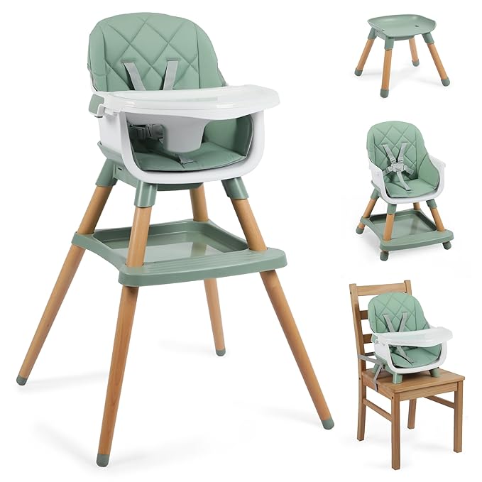 8 in 1 Wooden High Chairs for Babies Toddlers, Convertible to Booster Seat by TODEFULL