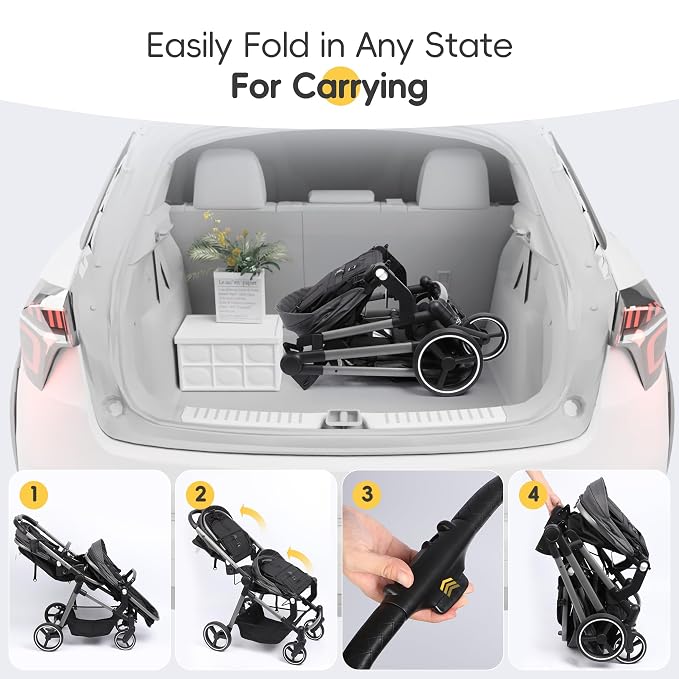 MU Double Stroller, Foldable Twin Tandem Stroller - Image 7