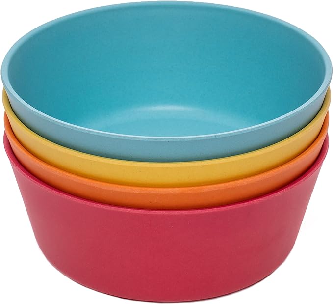 WeeSprout Bamboo Kids Bowls, Set of Four 10 oz Kid-Sized Dinnerware, Leftovers by WeeSprout