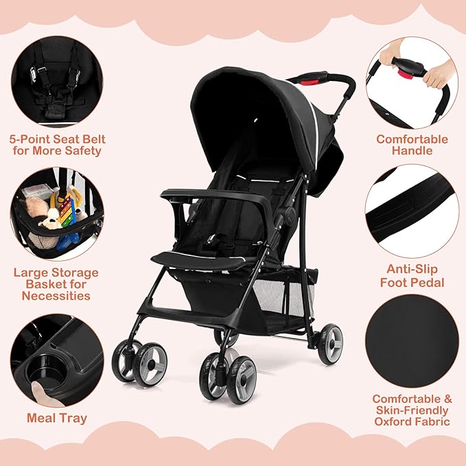 HONEY JOY Travel Stroller, Quick Fold Lightweight Baby Umbrella Stroller - Image 4