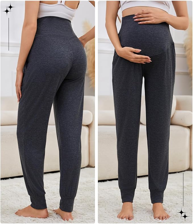 3 Pack Women's Maternity Sweatpants Over The Belly Pregnancy Jogger Pants - Image 2