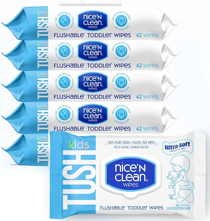 Nice 'N CLEAN Flushable Toddler Wipes 42ct | 100% Plant-Based, Unscented Wet by nicencleanwipes