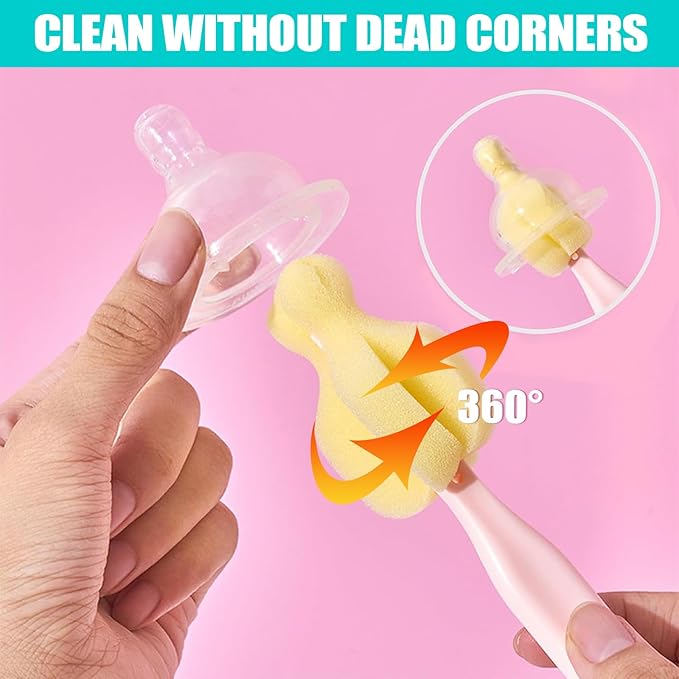 Sponge Bottle Brush 12 PCS Sponge Nipple Brushes Baby Bottle Nipple Cleaning - Image 7