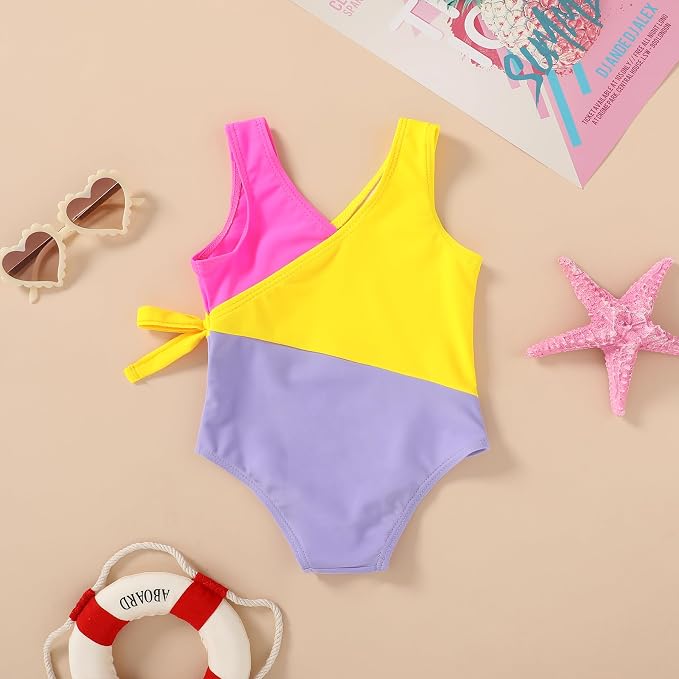 Happy Town Toddler Swimsuit Girl One Piece Bathing Suit Color Block Swimwear - Image 2
