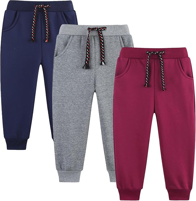 3 Pack Boy's and Girl's Fleece Pull on Jogger Sweatpant by Funnymore