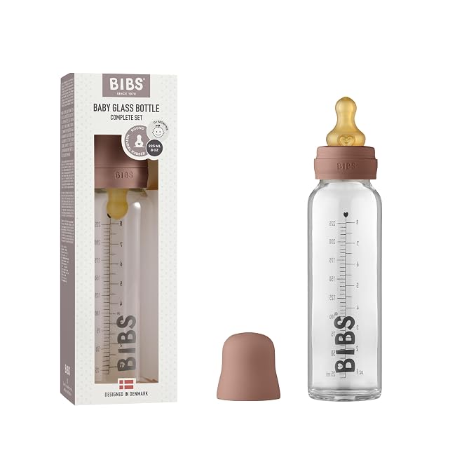 BIBS Baby Glass Bottle. Anti-Colic. Round Natural Rubber Latex Nipple. Supports by BIBS