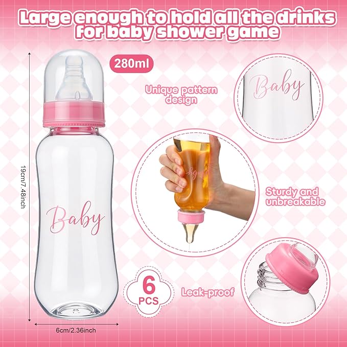 6 Sets Bottle Chug Baby Shower Games Juegos Para Plastic Baby Bottles Bibs Hat - Image 2