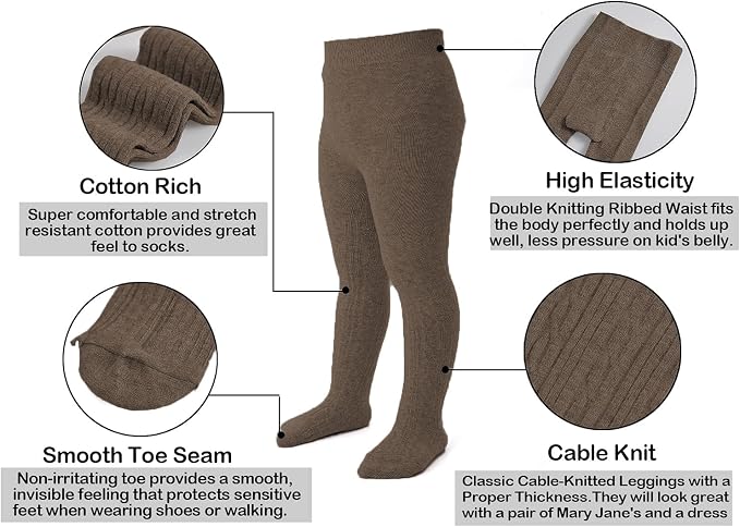 EPEIUS Baby Girl Tights Thick Cable Knit Leggings Stockings Cotton Pantyhose - Image 3