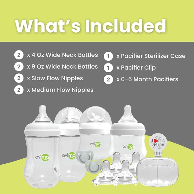 Avima Baby Wide Neck Bottle Starter Kit – 12 Piece Set. Anti Colic Feeding Set - Image 2