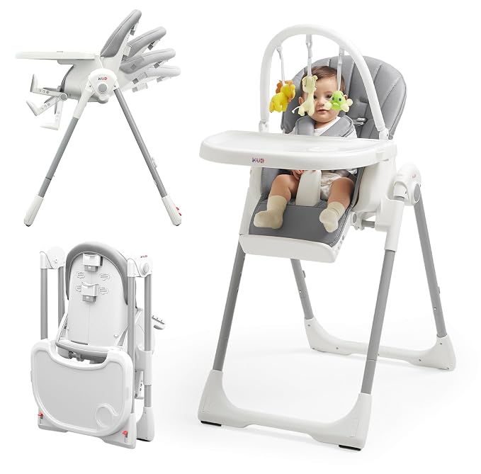 KÜB 3-in-1 Foldable Baby High Chair, 7 Height & 4 Recline Adjustable Seat & Tray by KUB