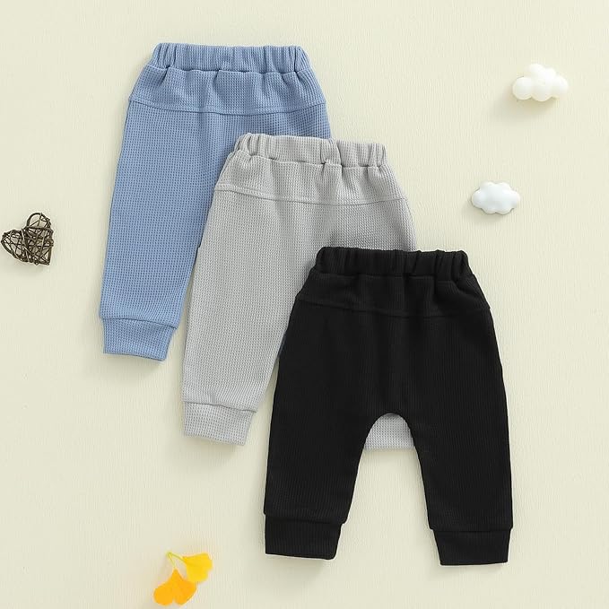 Sejardin Toddler Baby Boy Girl Pants 3 Pack Solid Color Elastic Waist Jogger - Image 5