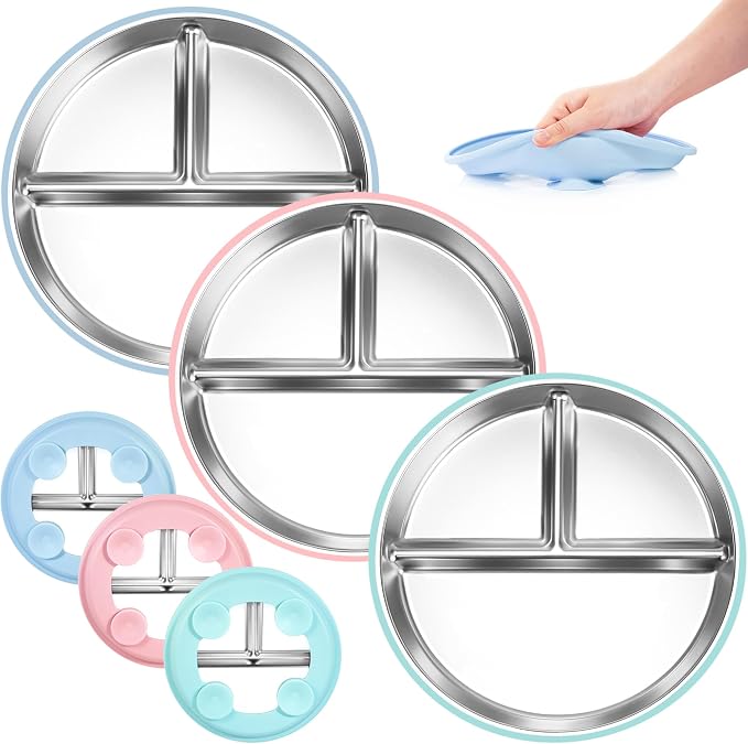 Bella's Friends Stainless Steel Toddler Plates Silicone Suction, 3 Packs by Unknown