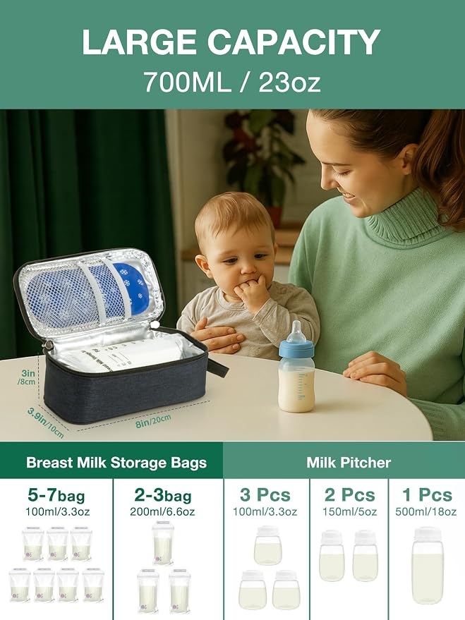 Breast Milk Cooler Travel Bag, Real-Time Temperature Display, Holds 20oz - Image 3
