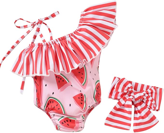 Toddler Baby Girls Ruffles Bikini One Piece Swimsuits Floral Off Shoulder by HINTINA