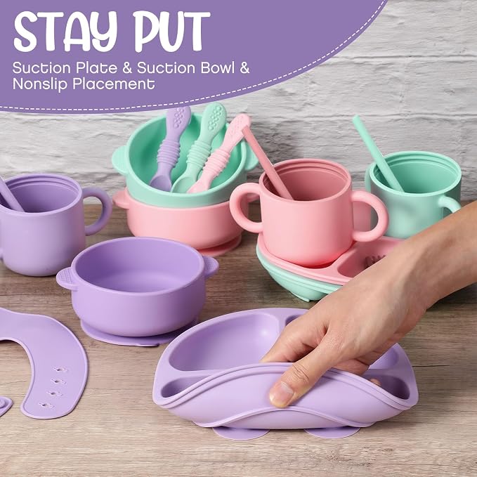 24 Pack Silicone Baby Feeding Set Baby LED Weaning Supplies Includes Suction - Image 4