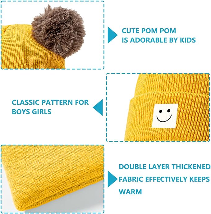 AZJ Baby Beanie Hat Toddler Infant Winter Knitted Hat Kids Soft Warm Pom Pom - Image 4