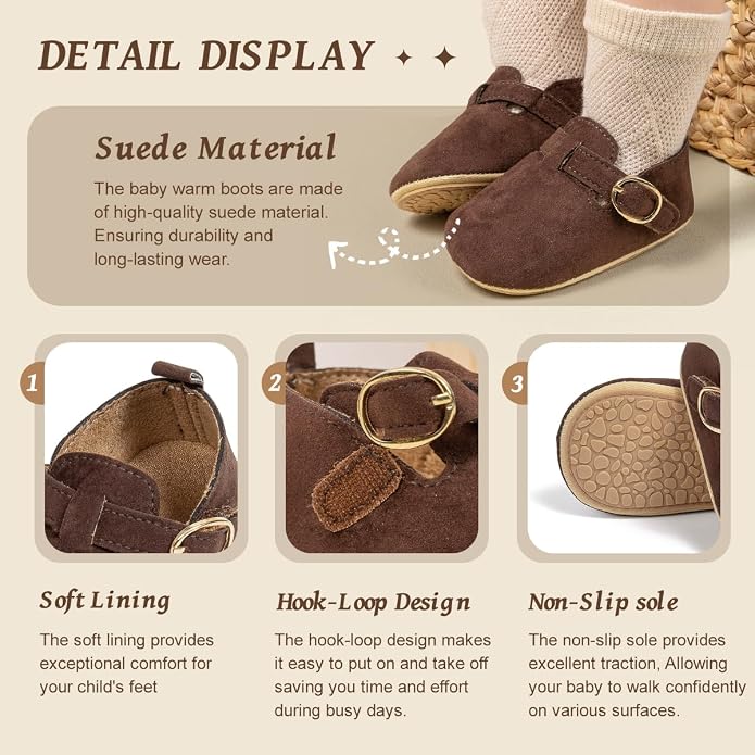 Baby Unisex Warm Snow Boots Newborn Leather Fur Lace Up Ankle Anti-Slip Rubber - Image 3