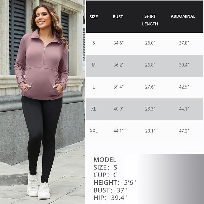 GINKANA Maternity Women's Long Sleeve Shirt Half Zipper Lapel Lightweight - Image 7