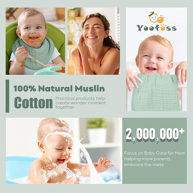 Yoofoss Muslin Burp Cloths for Baby 10 Pack 100% Organic Cotton Baby Washcloths - Image 6