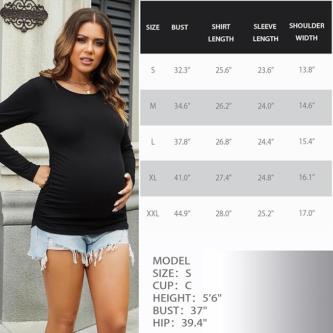 Bhome Women's Maternity Shirts 3 Packs Long Sleeve Pregnancy Tops Basic Side - Image 6