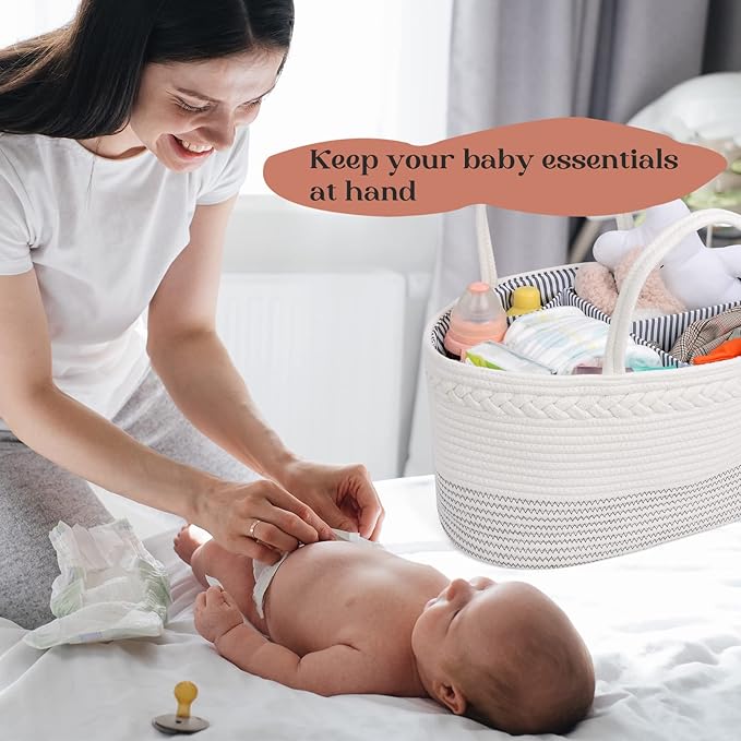 luxury little Diaper Caddy Organizer, Extra Large Cotton Rope Nursery Basket - Image 7