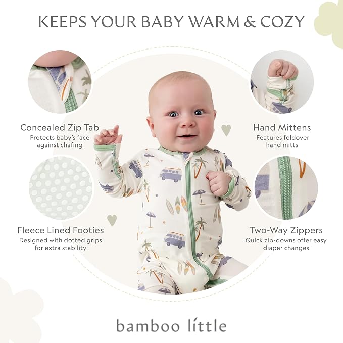 Bamboo Little Soft Baby Footie Pajamas, Baby Clothes, Newborn Sleepers - Image 2