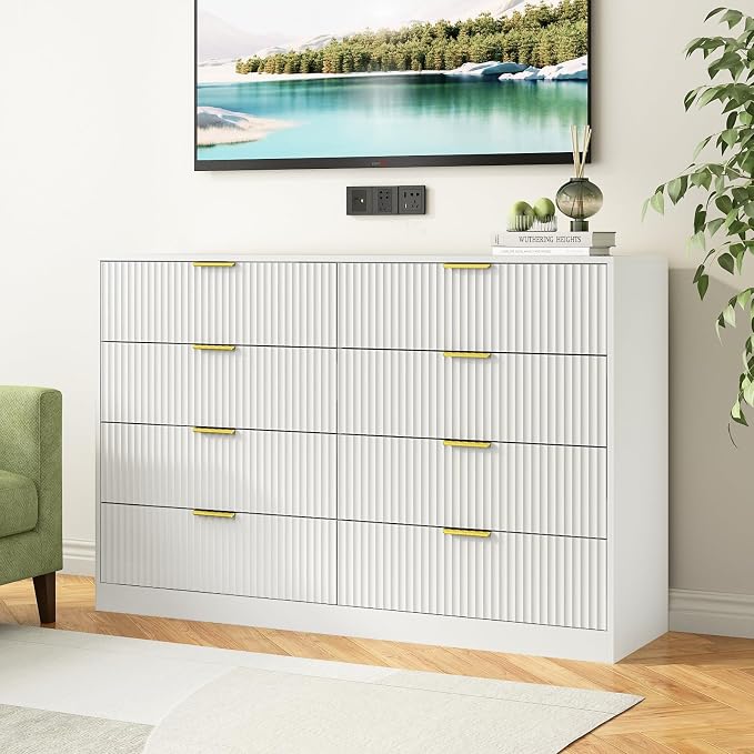8 Drawer Dresser for Bedroom, Modern Fluted Double Dresser, Wooden Beside Table - Image 7