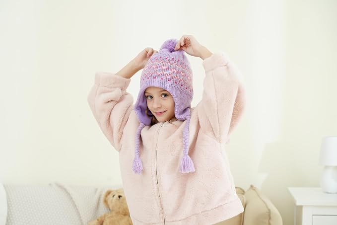 Moon Kitty Girls Knit Hats Winter Fleece Lining Skiing Winter Caps - Image 3