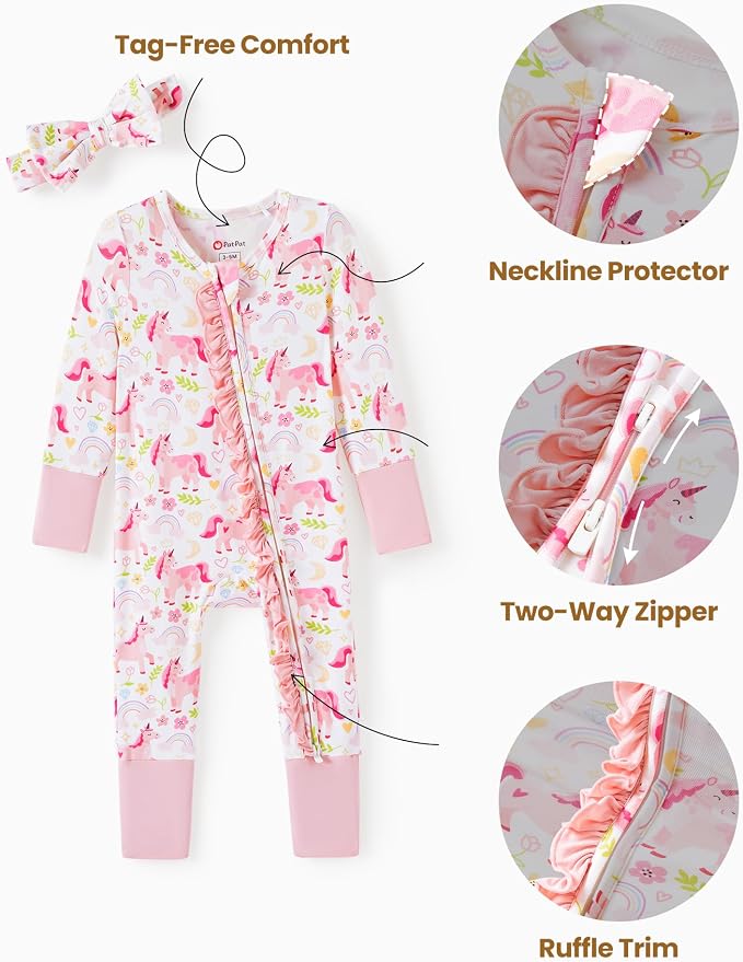 PATPAT Baby Girl Boy Clothes Newborn Infant Footie – Soft Viscose from Bamboo– - Image 6