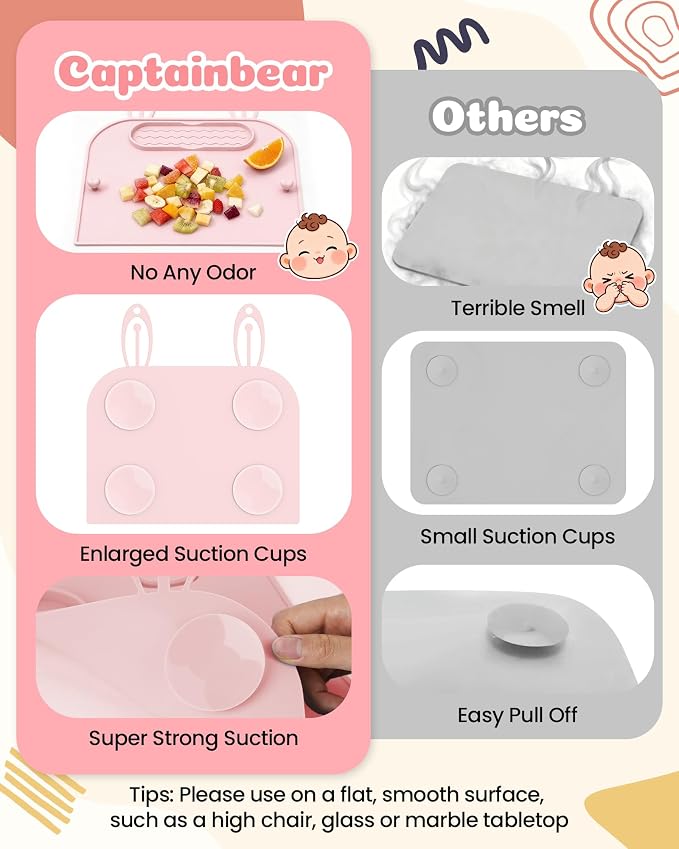 2Pack Silicone Placemats for Baby&Kid, Stain-Proof Non-Slip Baby Place Mat for - Image 3