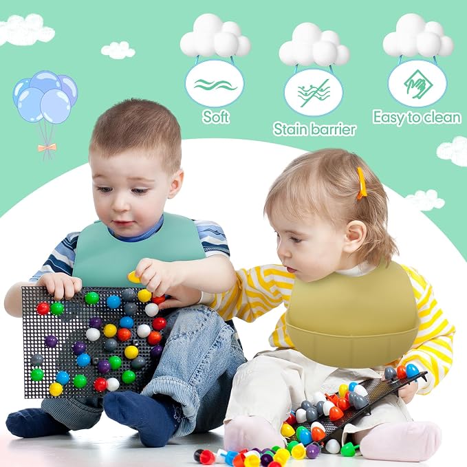 Mepase Silicone Bibs Waterproof Silicone Baby Bibs Soft Adjustable Baby Feeding - Image 5