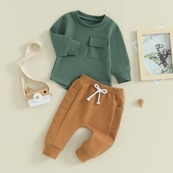 Kuriozud Toddler Baby Boy Fall Winter Clothes Long Sleeve Crewneck Pullover - Image 2