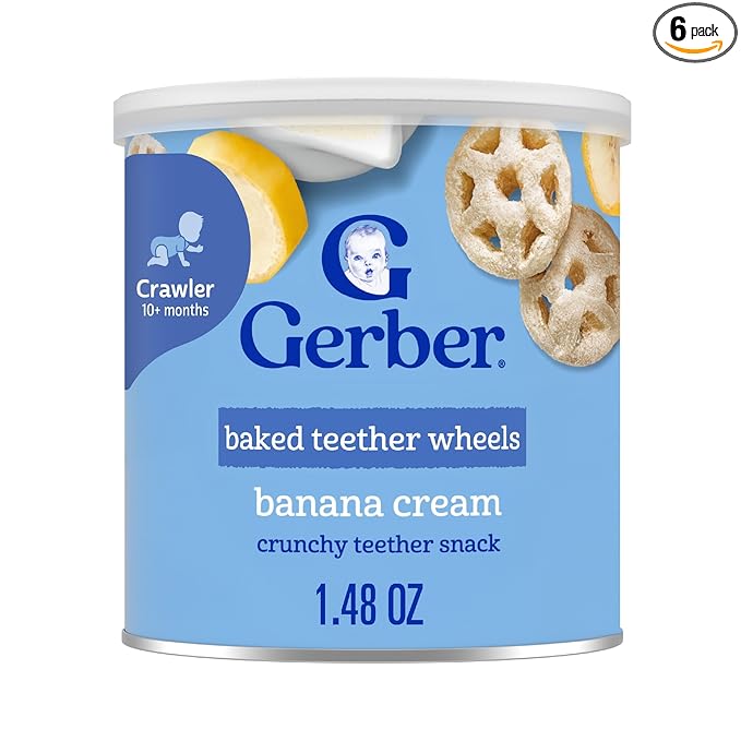 Gerber Baked Teether Wheels, Banana Cream Crunchy Teether Snack, Baby Crackers by Gerber