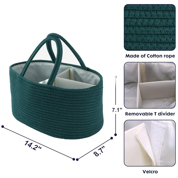 Baby Diaper Caddy Organizer for Girl Boy Rope Nursery Storage Bin Basket - Image 3