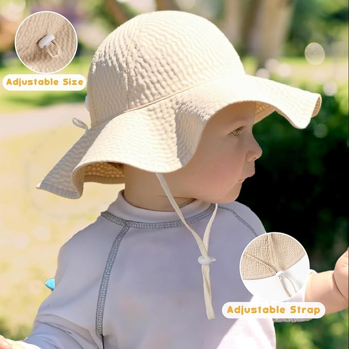 HONGTEYA Baby Sun Hat Toddler Girl Beach Hat Adjustable Outdoor Summer Hat UPF - Image 3